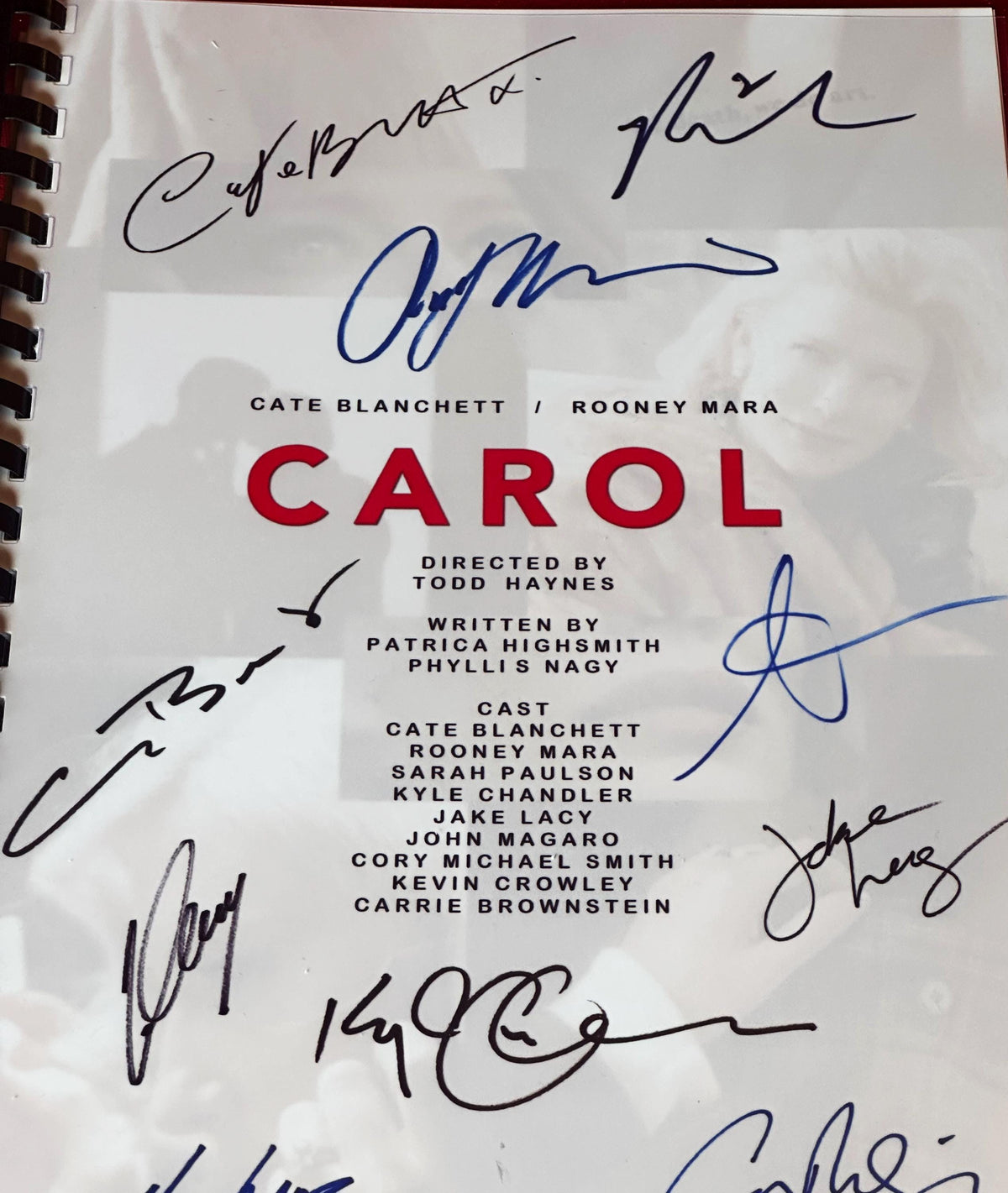 CAROL Movie Script, With Printed Cast Signatures, Autographs