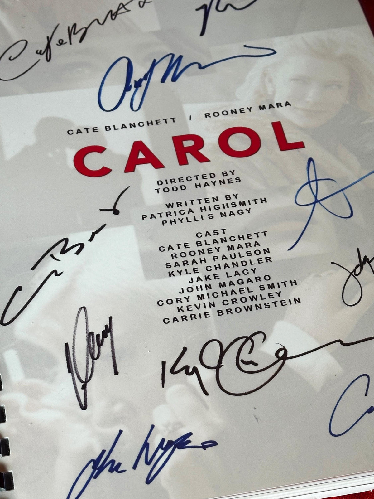 CAROL Movie Script, With Printed Cast Signatures, Autographs