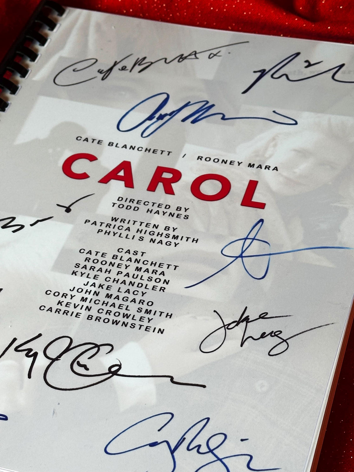 CAROL Movie Script, With Printed Cast Signatures, Autographs