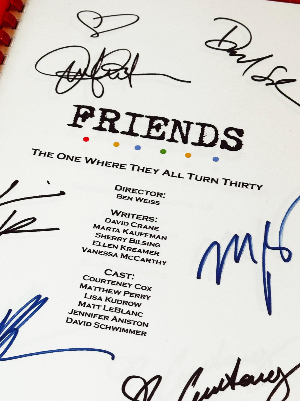 The One Where They All Turn Thirty Script, With Printed Cast Signatures, Autographs