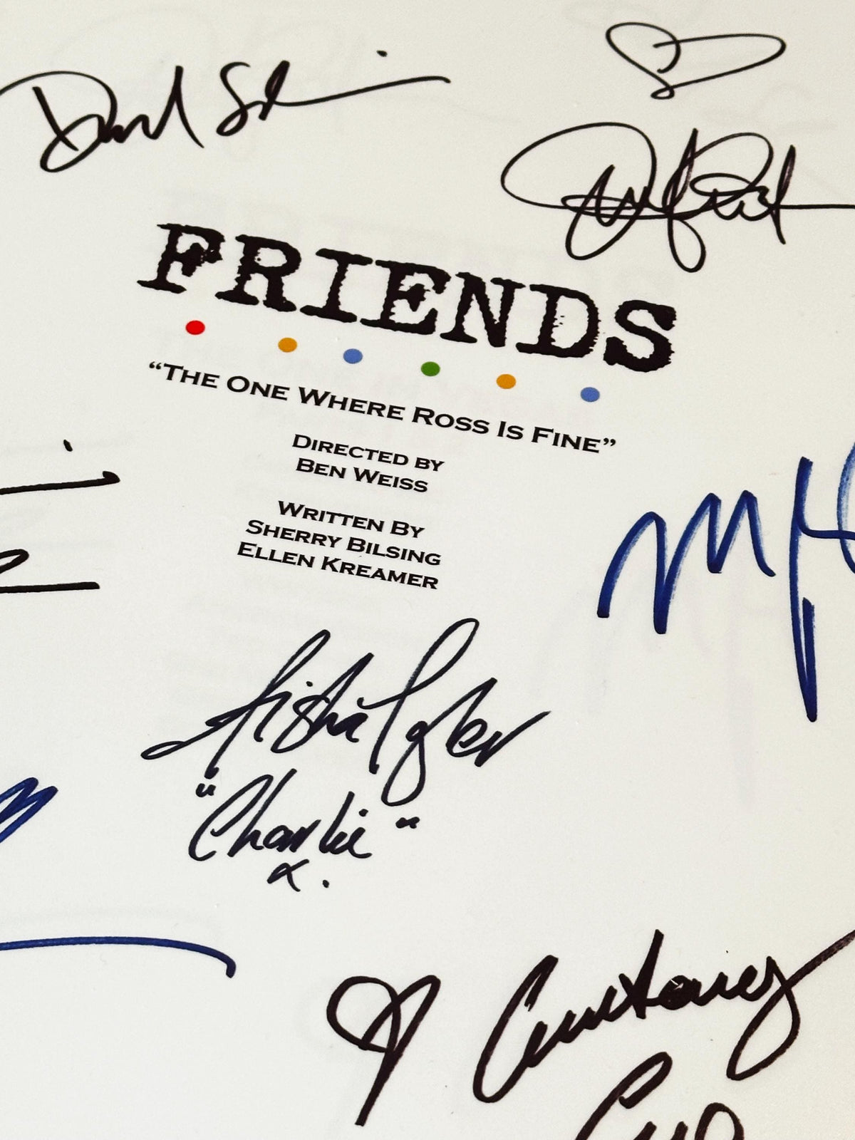 The One Where Ross Is Fine TV Script, With Printed Cast Signatures, Autographs