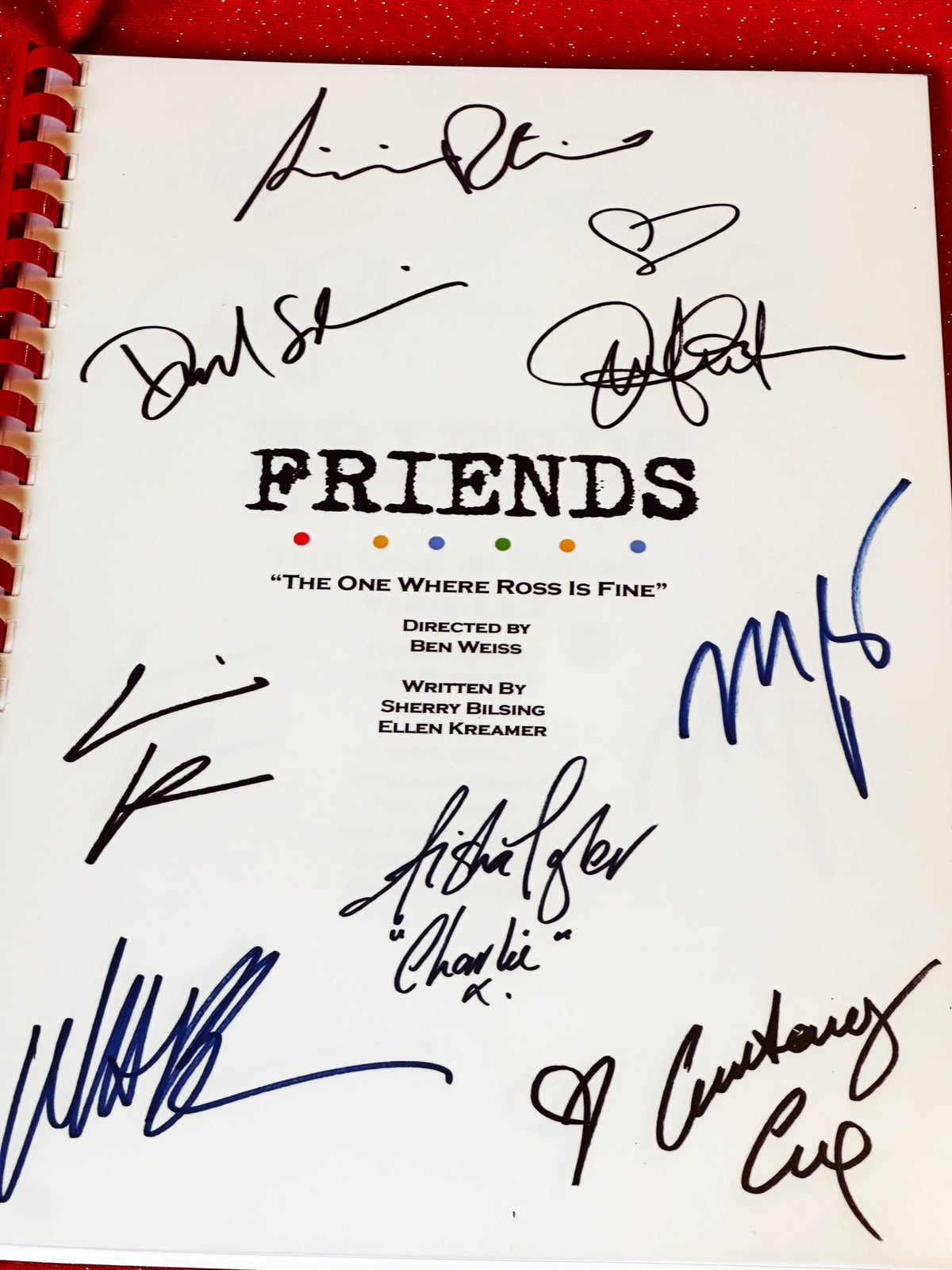 The One Where Ross Is Fine TV Script, With Printed Cast Signatures, Autographs