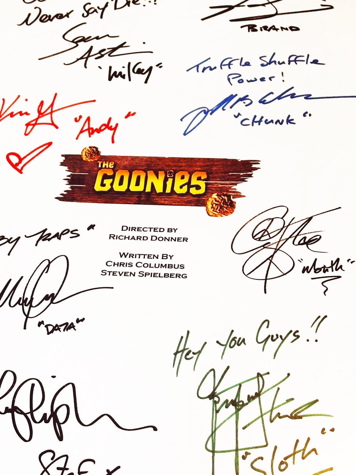 GOONIES Signed Movie Script, With Printed Cast Signatures, Autographs