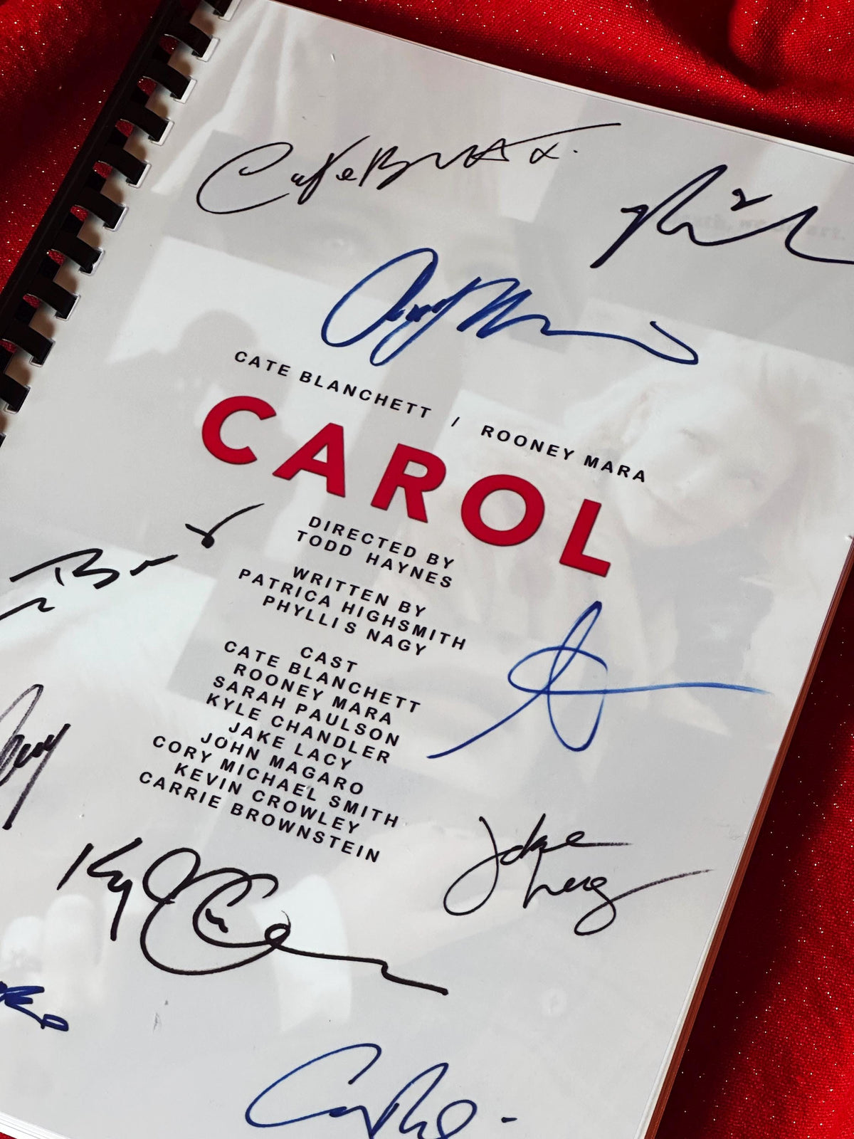CAROL Movie Script, With Printed Cast Signatures, Autographs