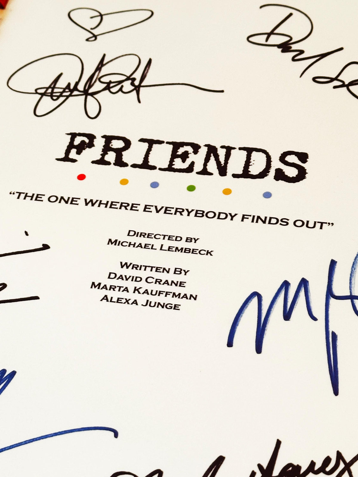 The One Where Everybody Finds Out, Script, With Printed Cast Signatures, Autographs