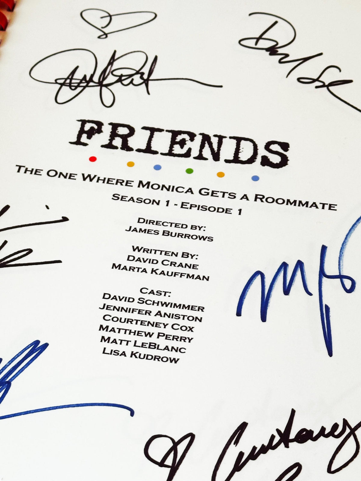 FRIENDS The One Where Monica Gets A Roommate Script, With Printed Cast Signatures, Autographs