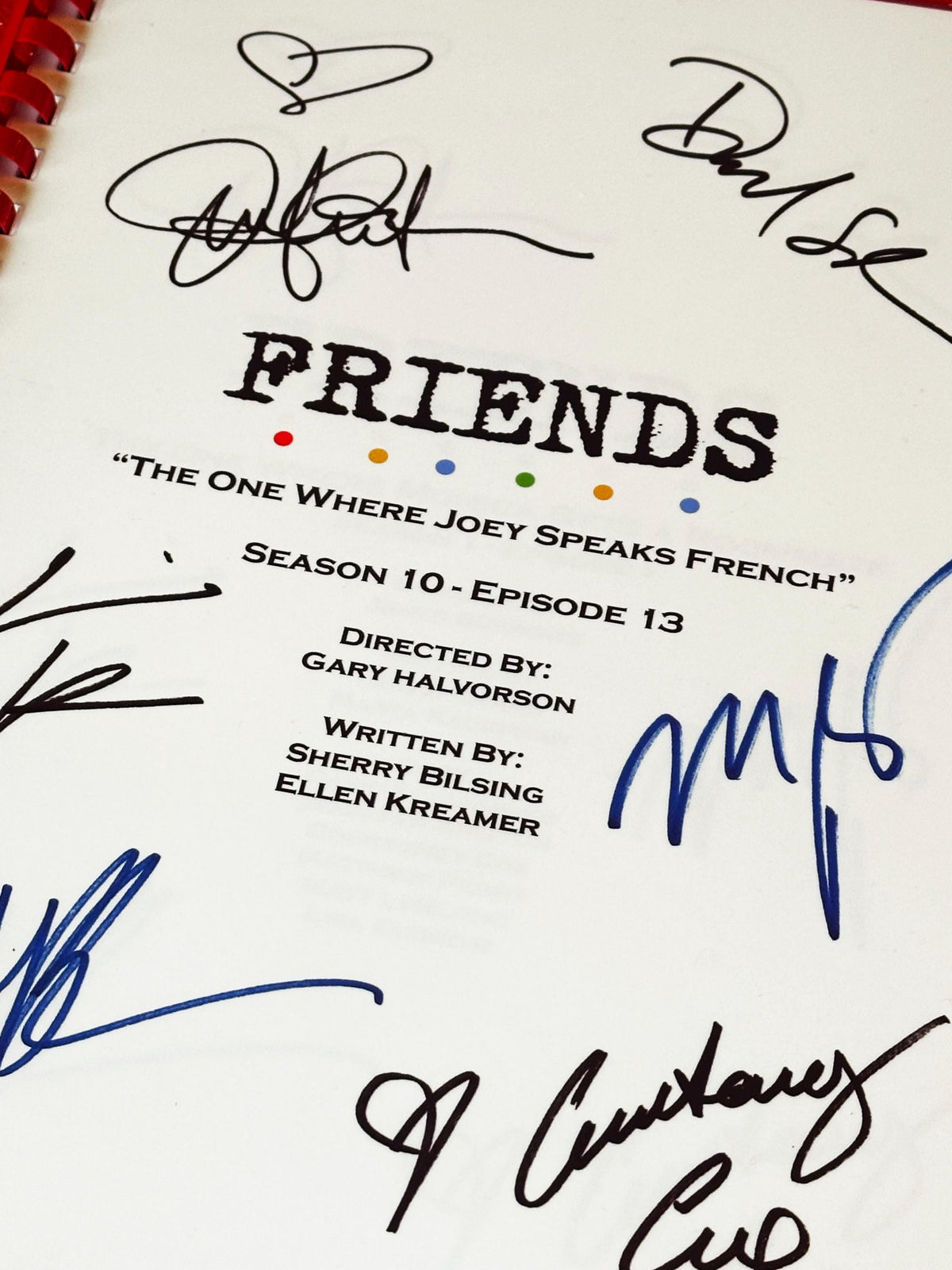 The One Where Joey Speaks French Script, With Printed Cast Signatures, Autographs