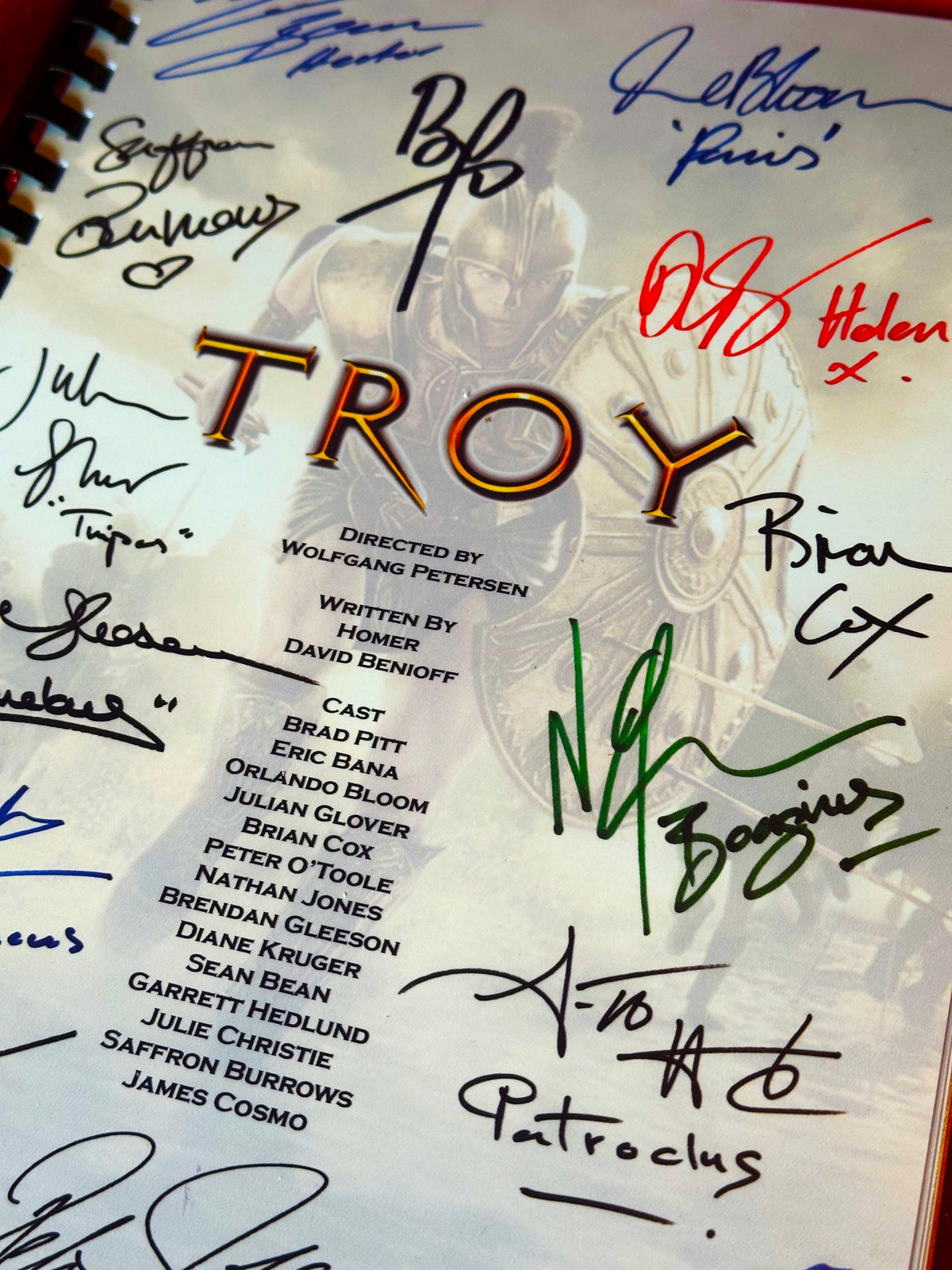TROY Movie Script, With Printed Cast Signatures, Autographs
