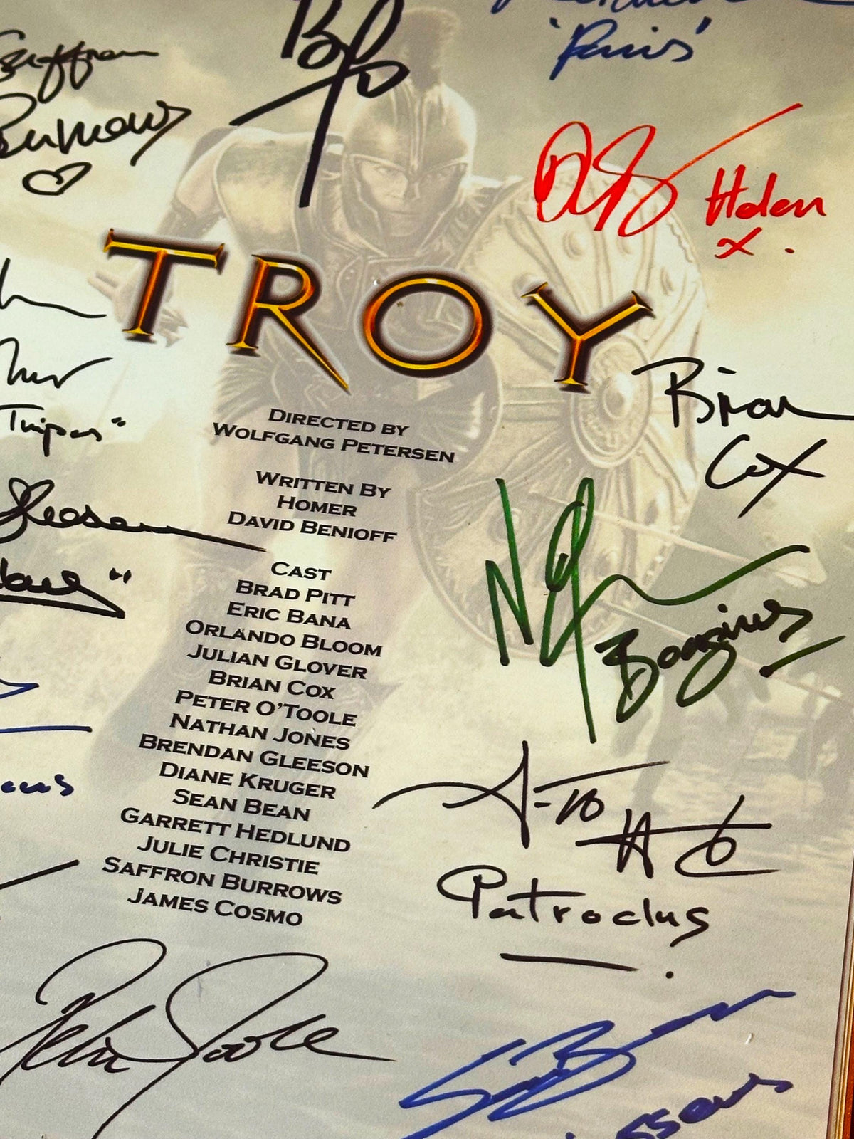 TROY Movie Script, With Printed Cast Signatures, Autographs