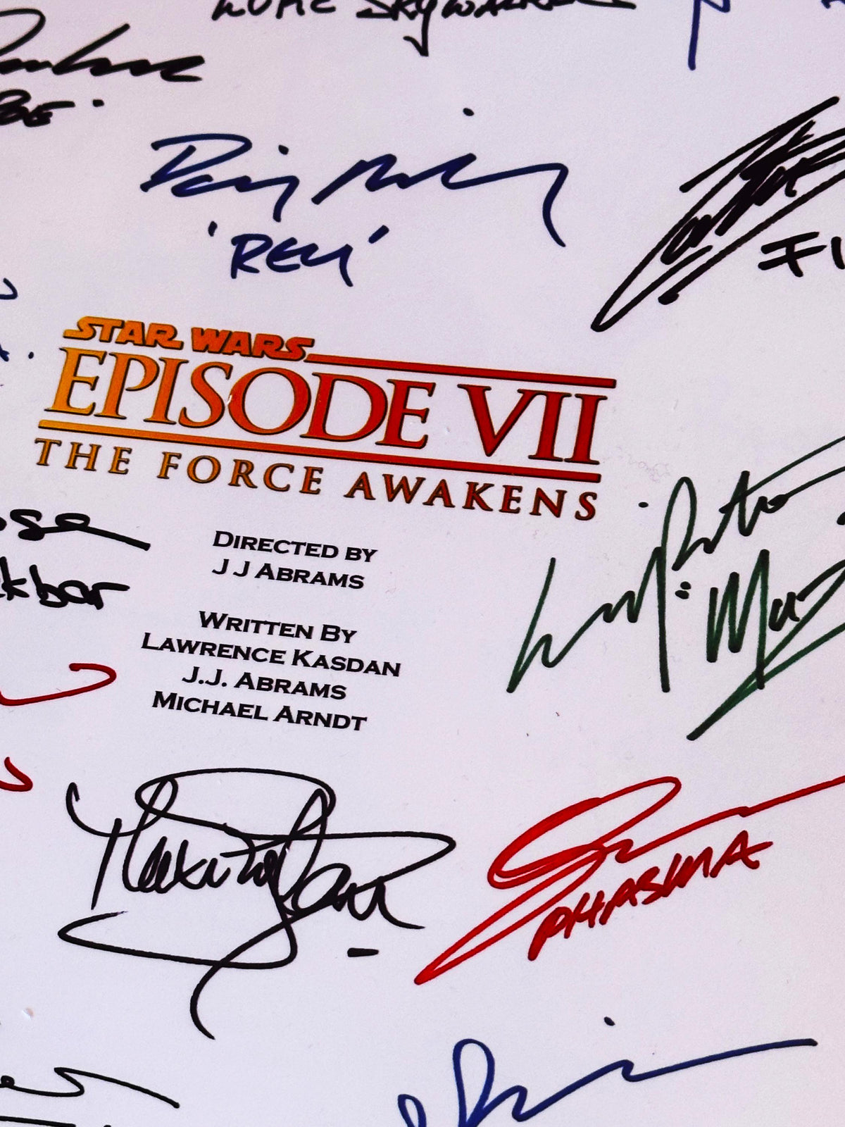 FORCE, AWAKENS Movie Script, With Printed Cast Signatures, Autographs