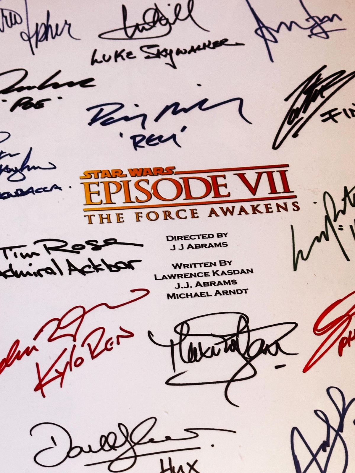 FORCE, AWAKENS Movie Script, With Printed Cast Signatures, Autographs