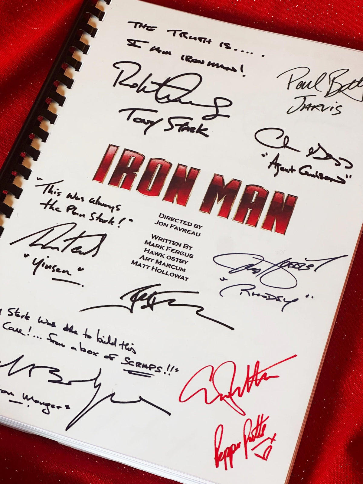 IRON, MAN Signed Movie Script, With Printed Cast Signatures, Autographs