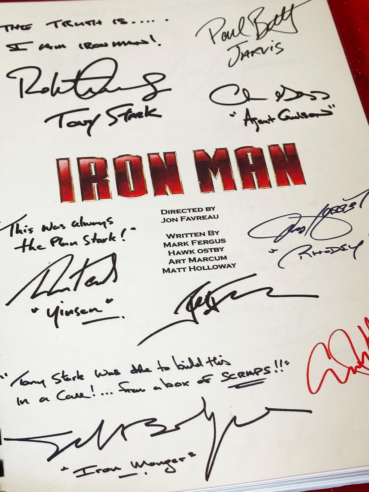 IRON, MAN Signed Movie Script, With Printed Cast Signatures, Autographs