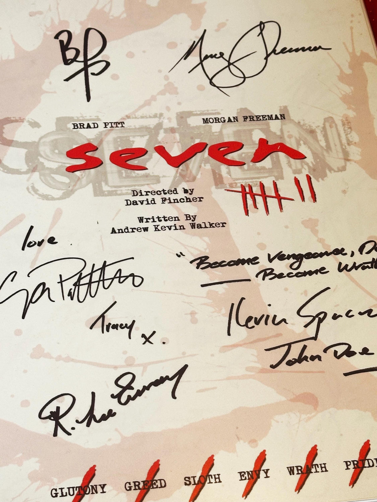 SEVEN, SE7EN, Movie Script, With Printed Cast Signatures, Autographs