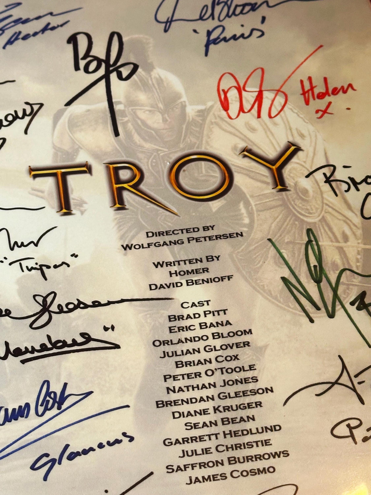 TROY Movie Script, With Printed Cast Signatures, Autographs