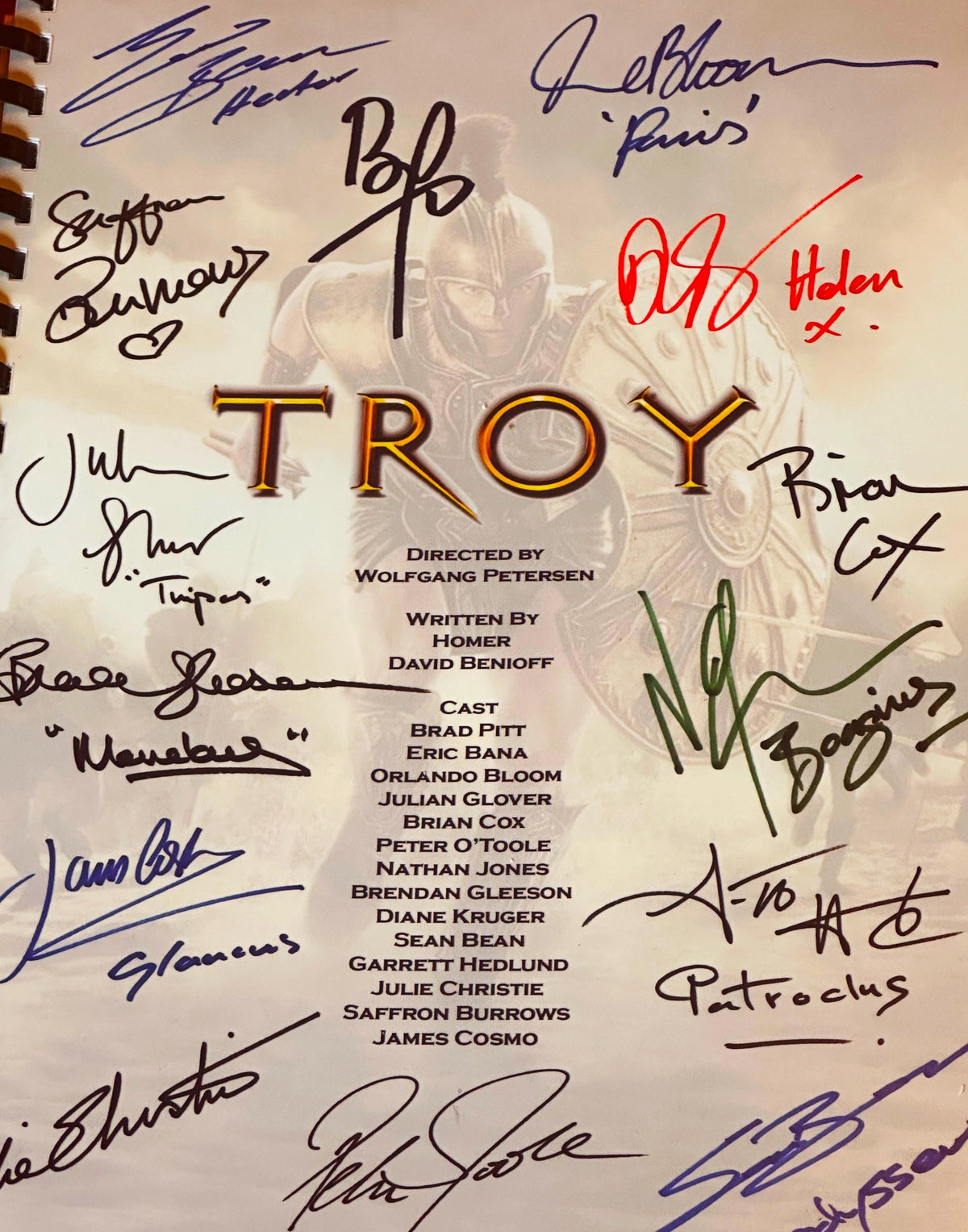 TROY Movie Script, With Printed Cast Signatures, Autographs