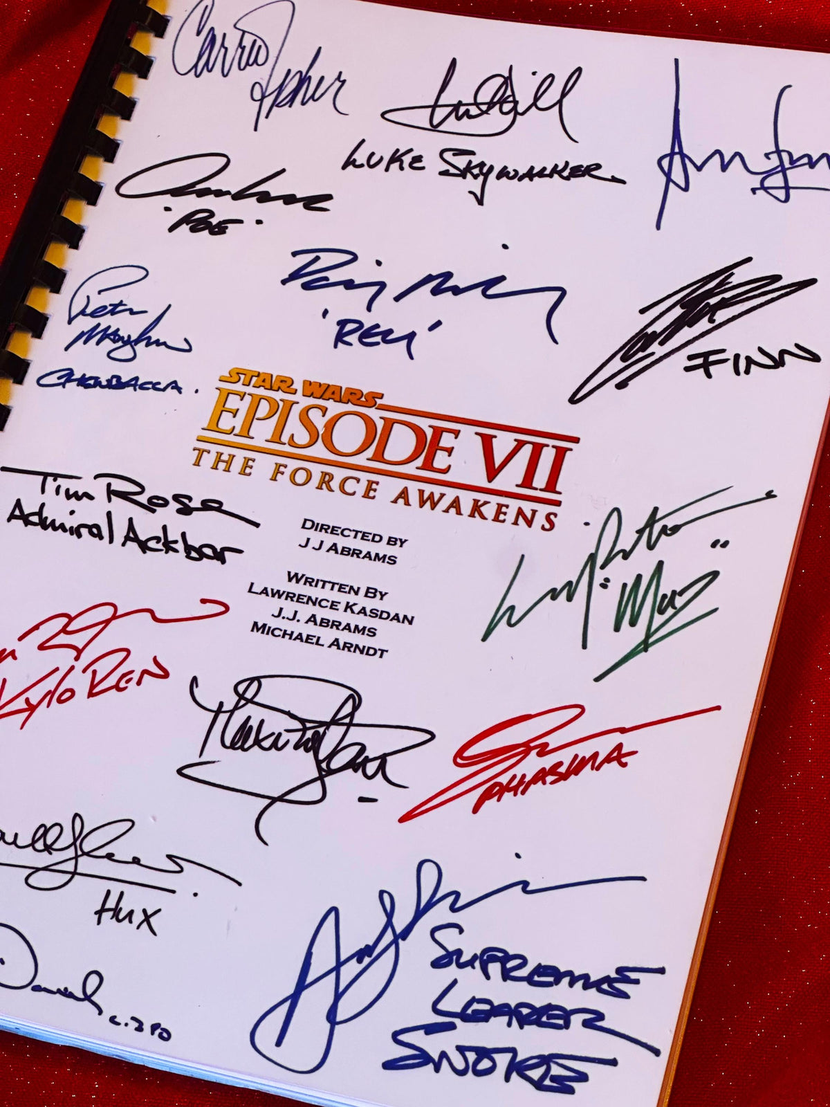 FORCE, AWAKENS Movie Script, With Printed Cast Signatures, Autographs