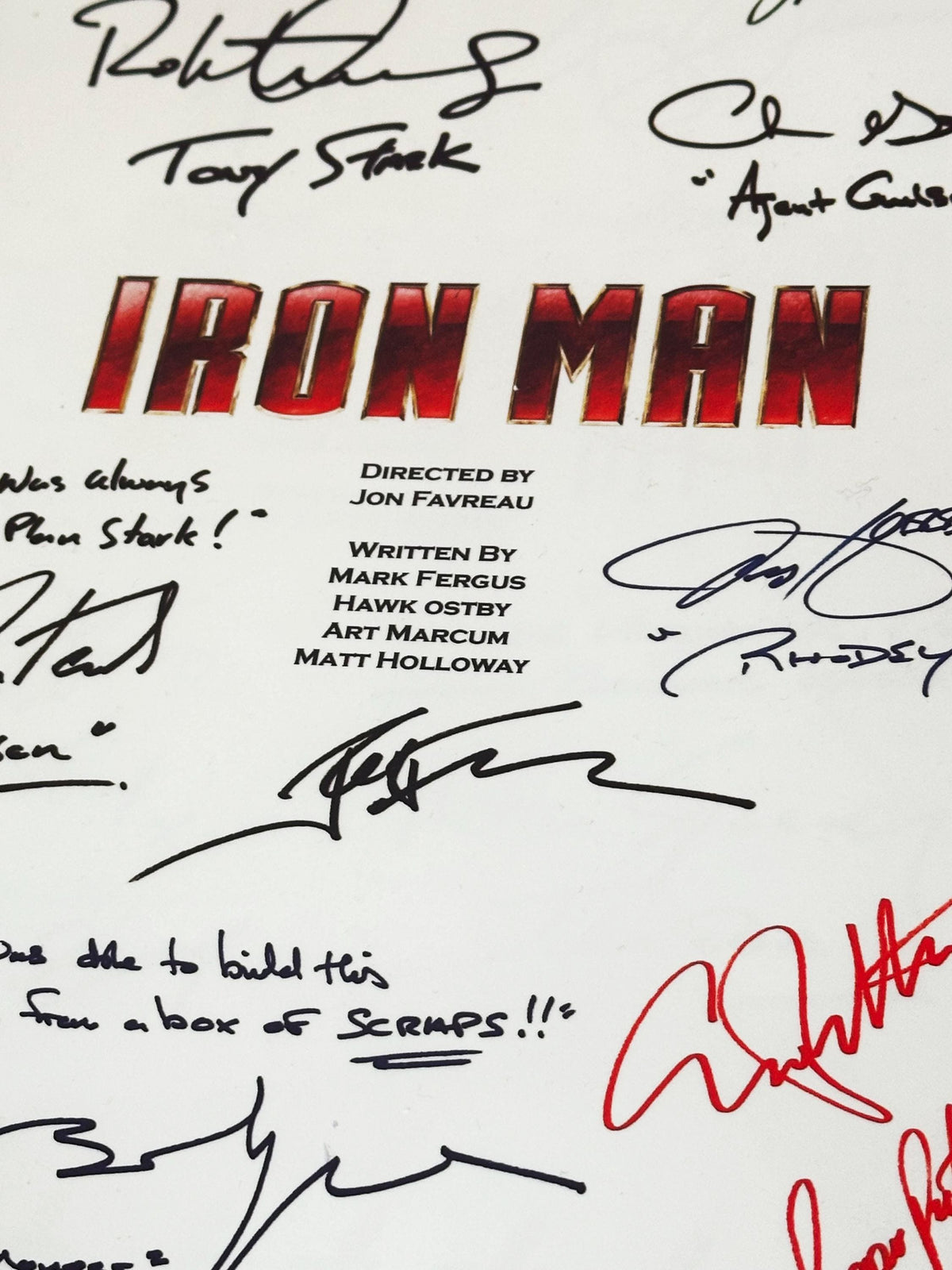 IRON, MAN Signed Movie Script, With Printed Cast Signatures, Autographs