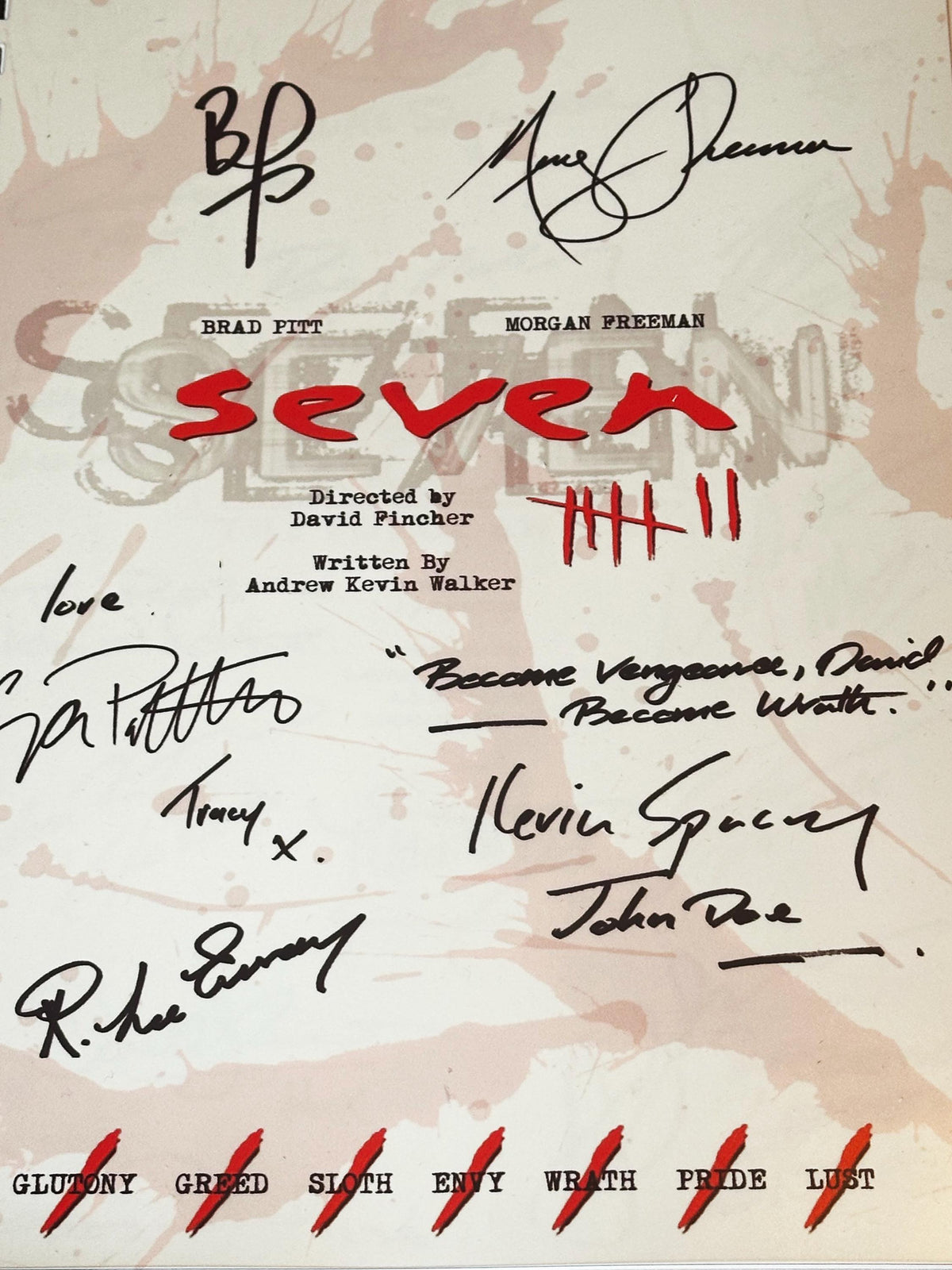SEVEN, SE7EN, Movie Script, With Printed Cast Signatures, Autographs