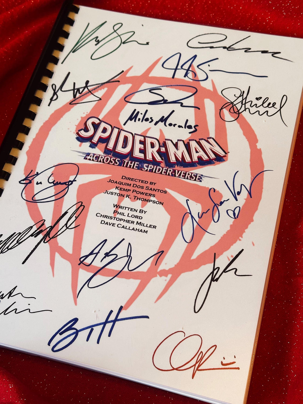 Across The Spiderverse Movie Script, with Printed Cast Signatures, Autographs