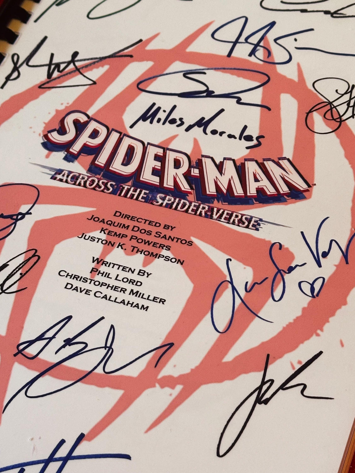 Across The Spiderverse Movie Script, with Printed Cast Signatures, Autographs