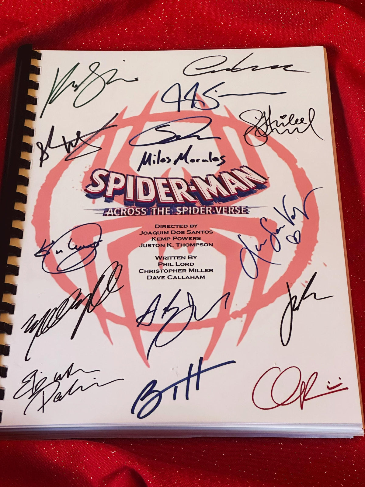 Across The Spiderverse Movie Script, with Printed Cast Signatures, Autographs