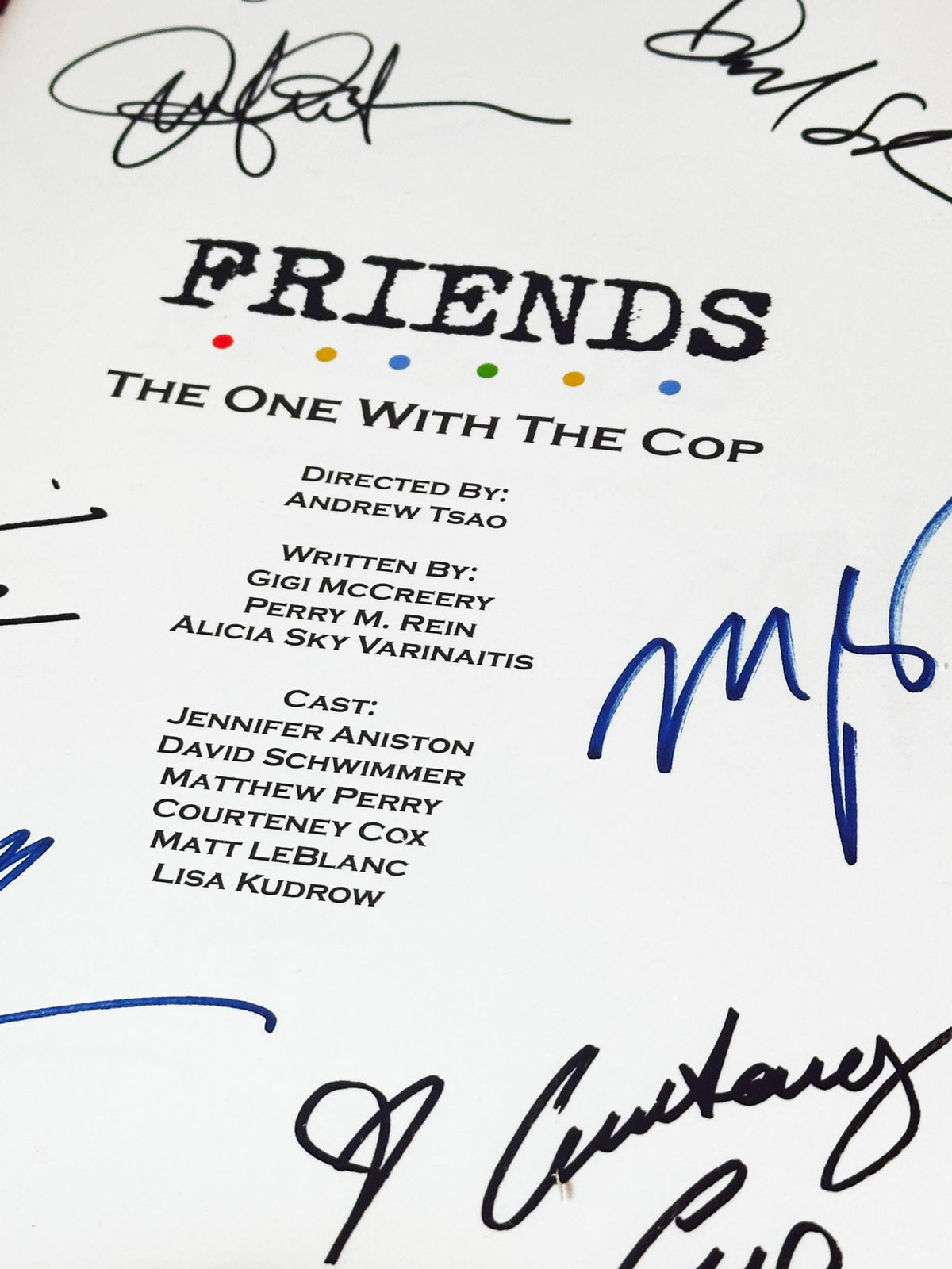 The One With The Cop Script, With Printed Cast Signatures, Autographs