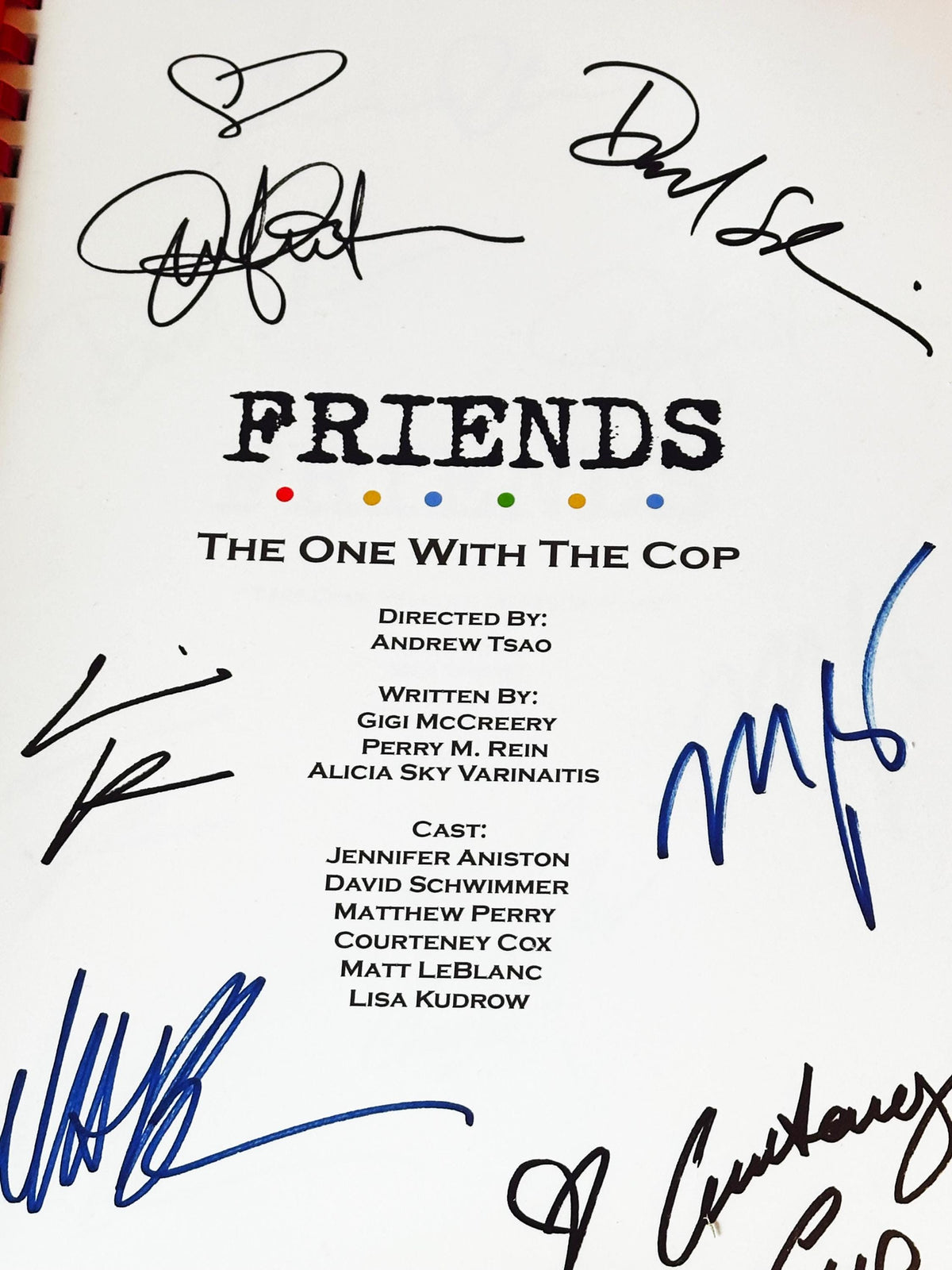 The One With The Cop Script, With Printed Cast Signatures, Autographs
