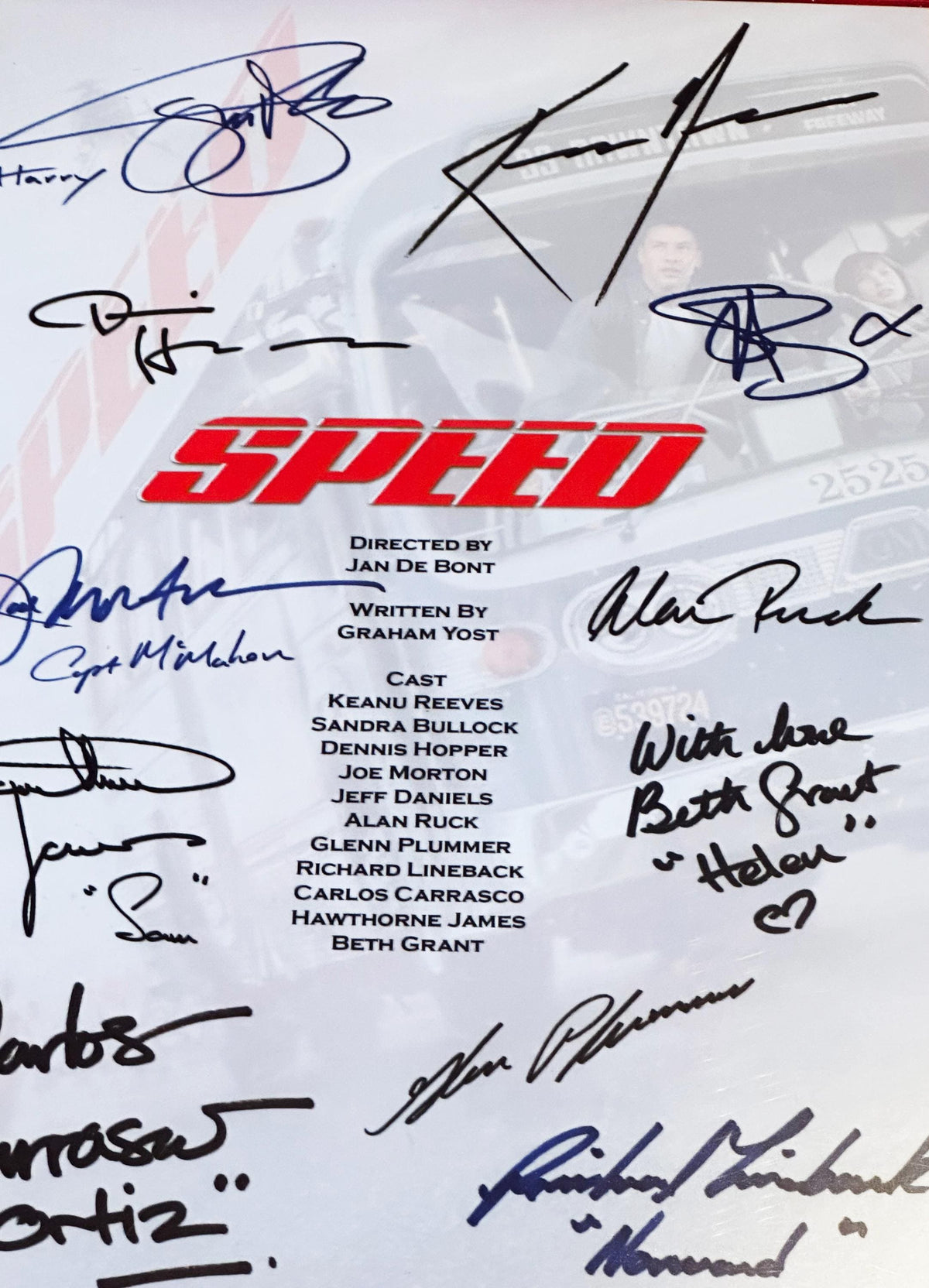 SPEED Movie Script, With Printed Cast Signatures, Autographs