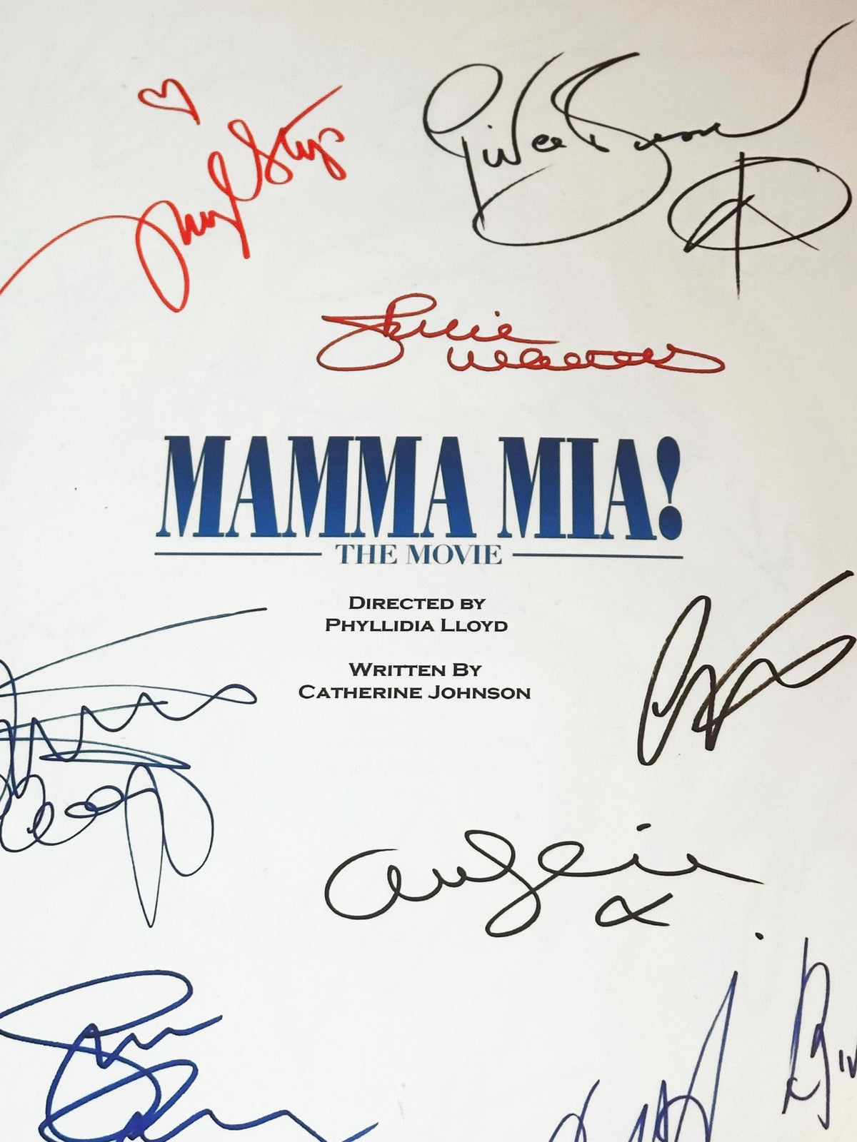 MAMMA, MIA Movie Script, With Printed Cast Signatures, Autographs