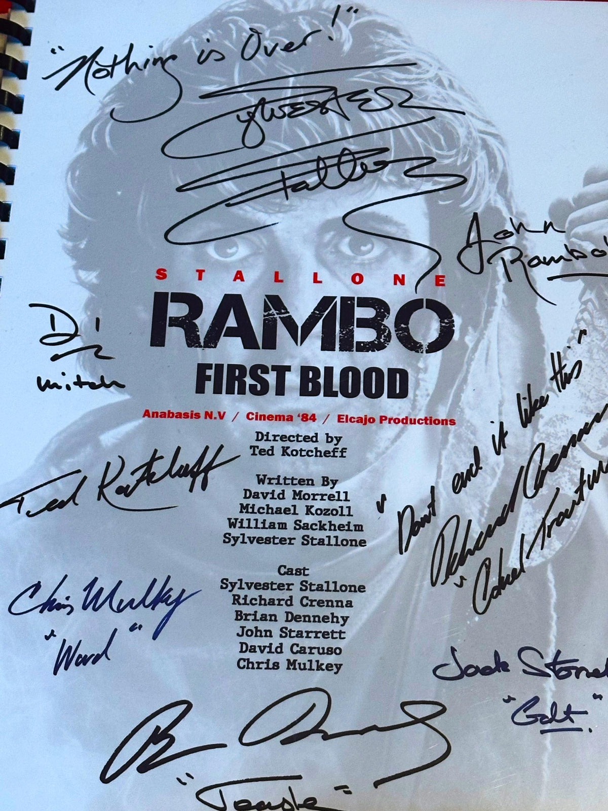 RAMBO First Blood Movie Script, With Printed Cast Signatures, Autographs