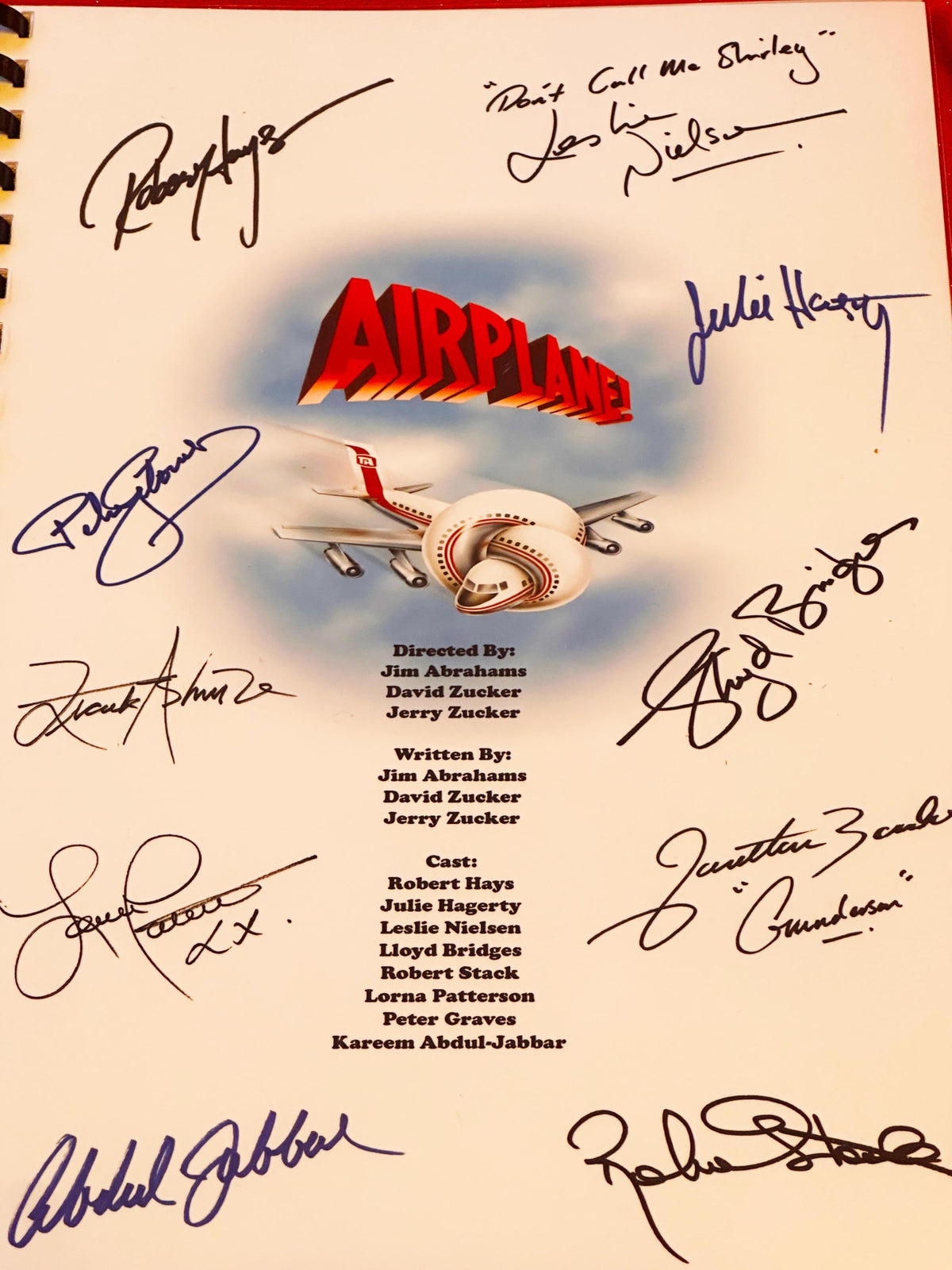 AIRPLANE Movie Script, With Printed Cast Signatures, Autographs