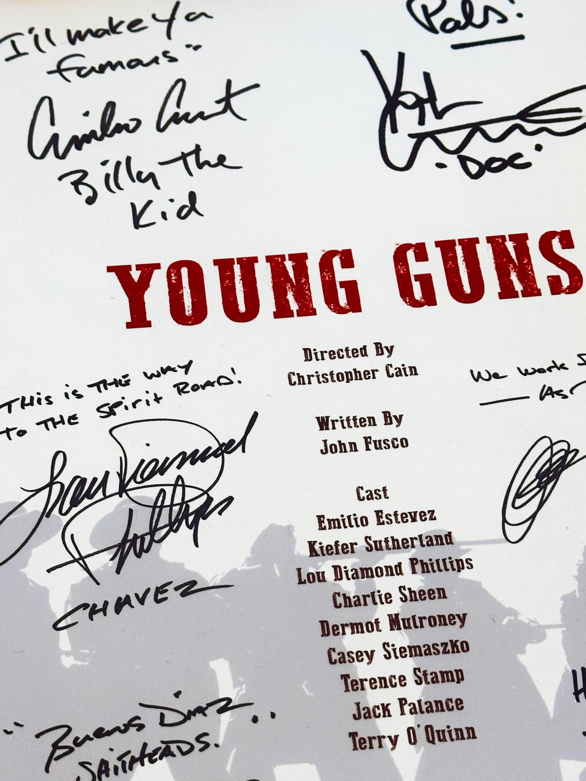 YOUNG GUNS Movie Script, With Printed Cast Signatures, Autographs