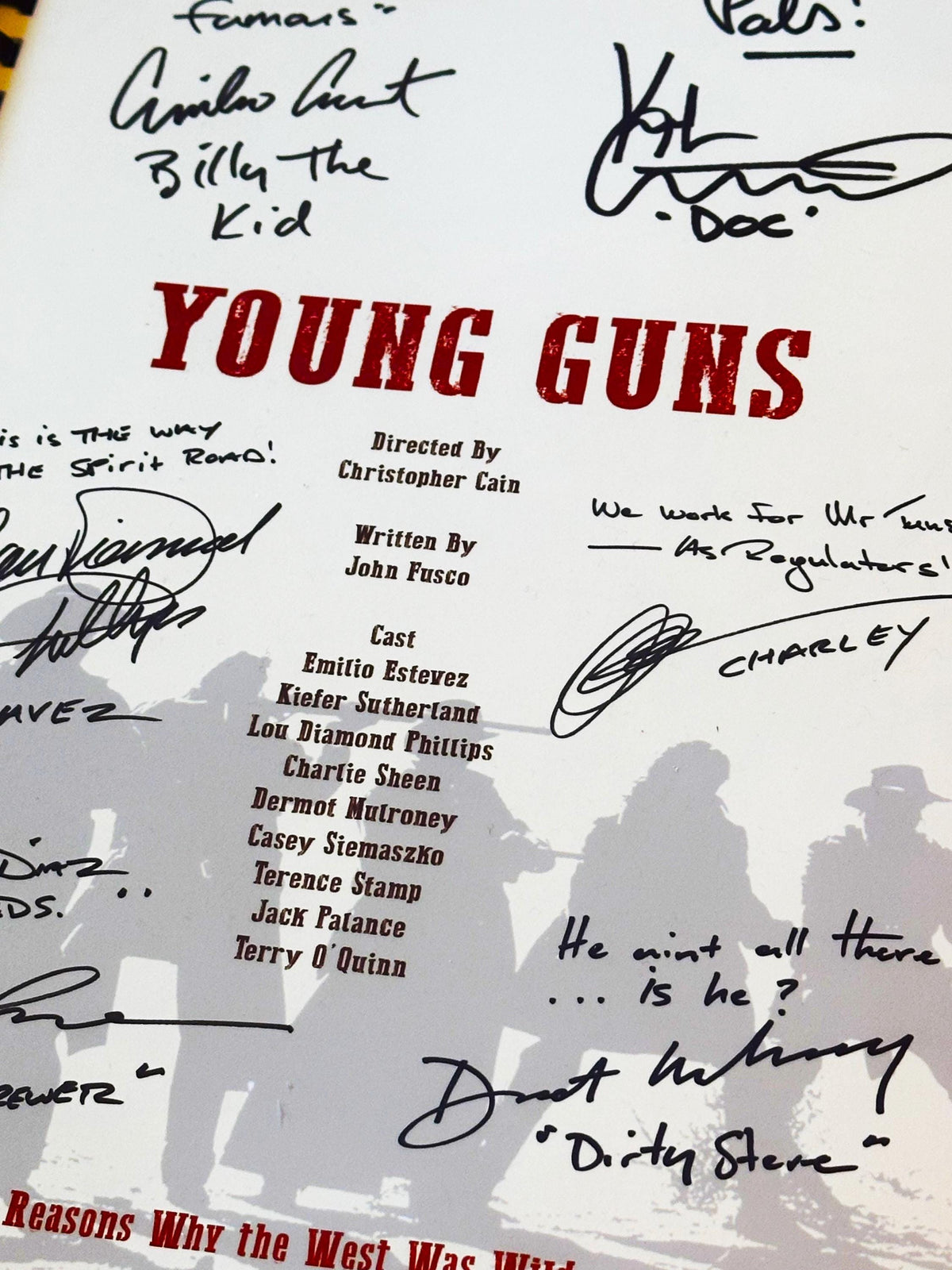 YOUNG GUNS Movie Script, With Printed Cast Signatures, Autographs
