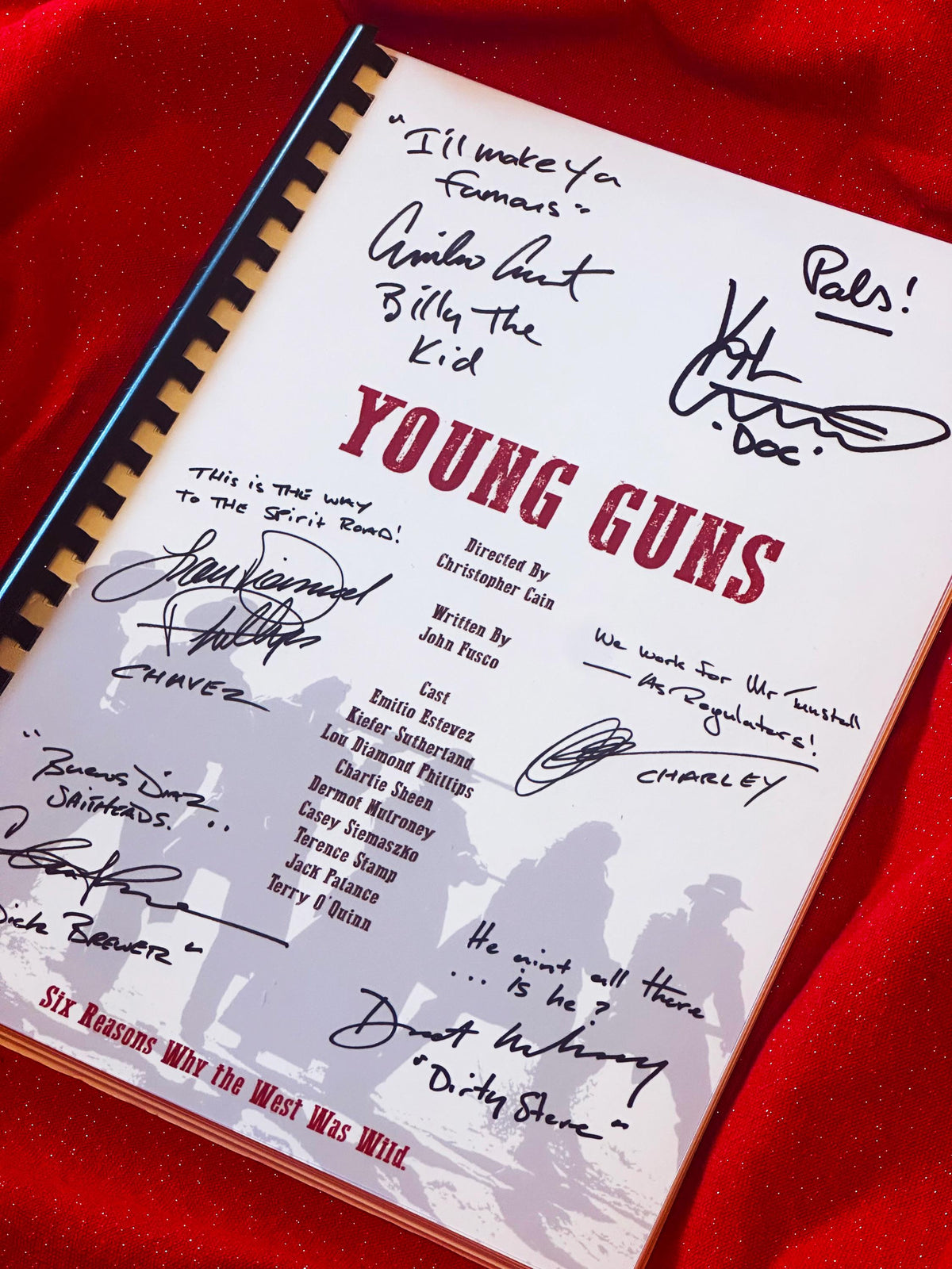 YOUNG GUNS Movie Script, With Printed Cast Signatures, Autographs