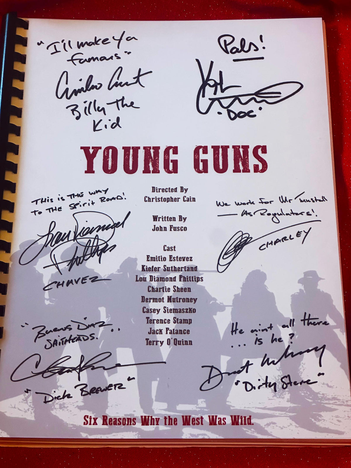 YOUNG GUNS Movie Script, With Printed Cast Signatures, Autographs